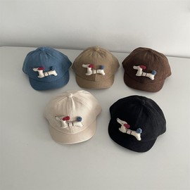 Trendy Baby Puppy Hanok Style Corduroy Embroidered Hunting Cap for Small Dogs - Autumn/Winter 46-50cm/Khaki 3ea