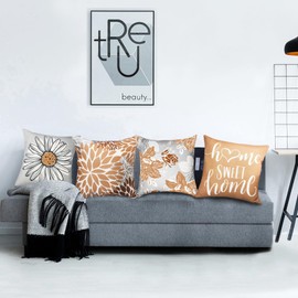 RYSMIYOU Decorative Throw Pillow Covers Set of 4 Coffee Pillow Covers 22x22 inch Fall Throw Pillow Cover Linen Square Pillowcases Cushion Cover,Boho Pillow Covers for Couch Sofa Farmhouse Home