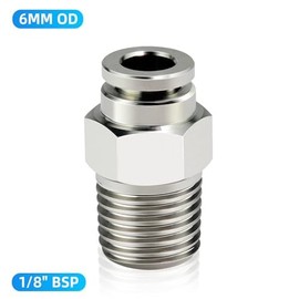 ERGAOBOY 2 Pcs 6MM Tube OD X 1/8" BSP Thread Male Thread Straight Stainless Steel 304 Push-in Fittings Pneumatic Push-in Fitting
