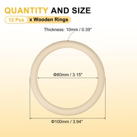sourcing map 12Pcs Natural Wood Rings, 100mm/3.9inch Unfinished Smooth Macrame Circles Wooden Ring for Crafts DIY Projects Macrame Making (10mm Thick)