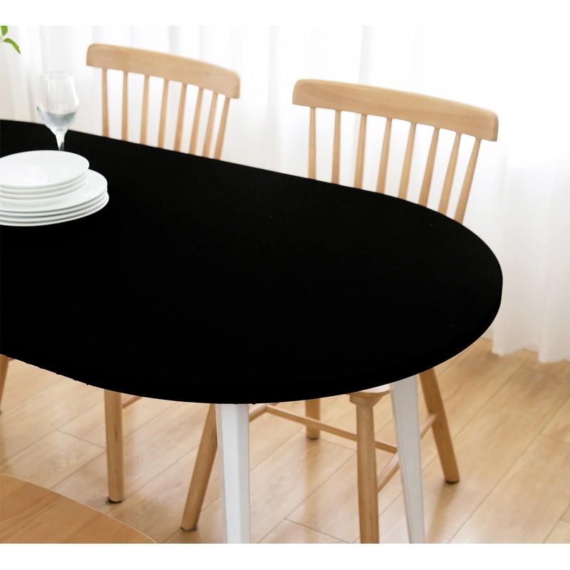 Wolkemer Fitted Oval Tablecloth Spandex Stretch Black Cocktail Table Cover