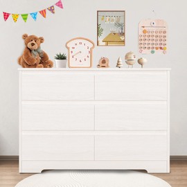 IBXFO White 6 Drawer Chest of Drawers for Bedroom, Wide Chest of Drawers No Handles, Wood Storage Cabinet for Living Room, Hallway, Entryway