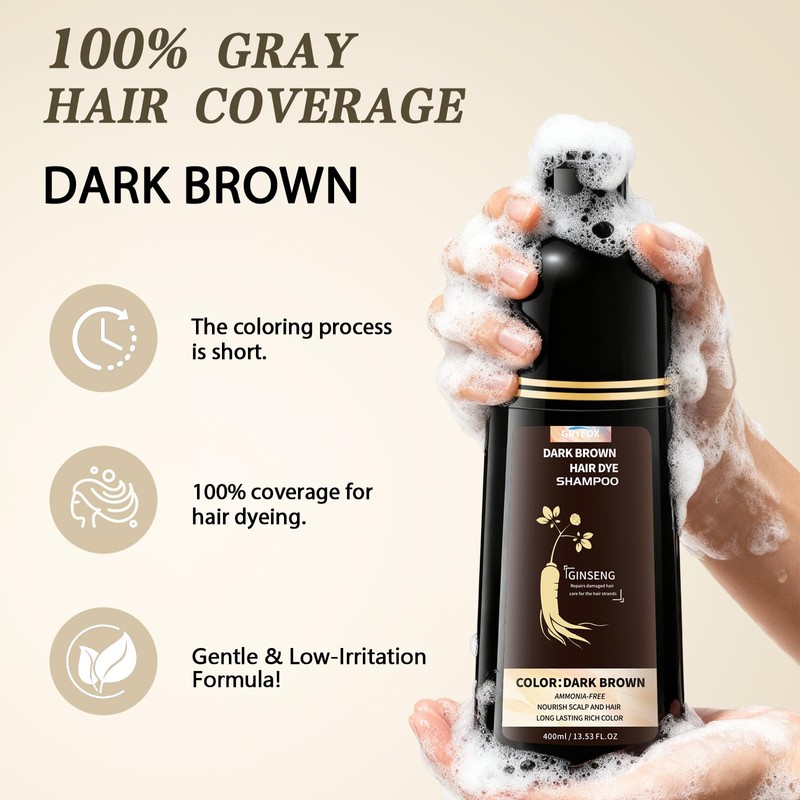 Dark Brown Hair Dye Shampoo 3 in 1 for Gray