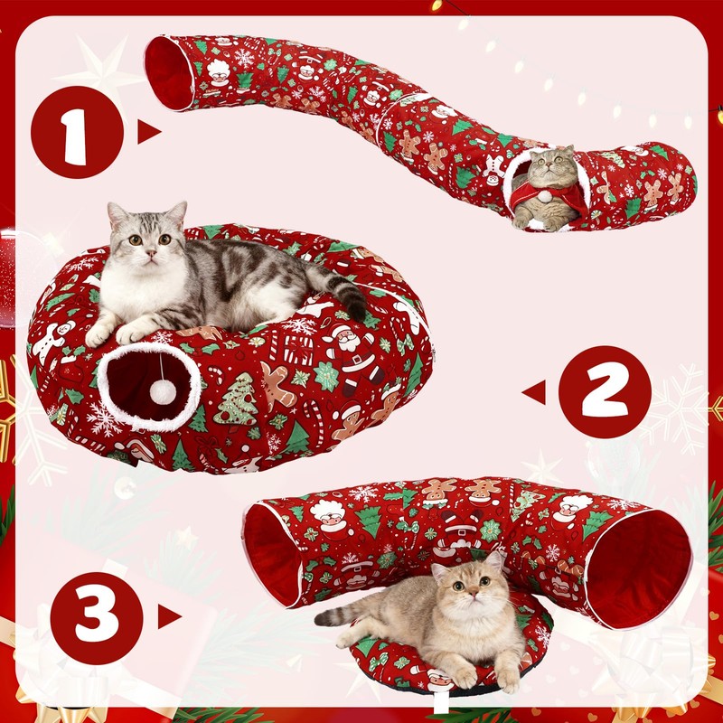 Cat Tunnel Christmas Tree Skirt Cat Donut Tunnel Bed,Gingerbread Man