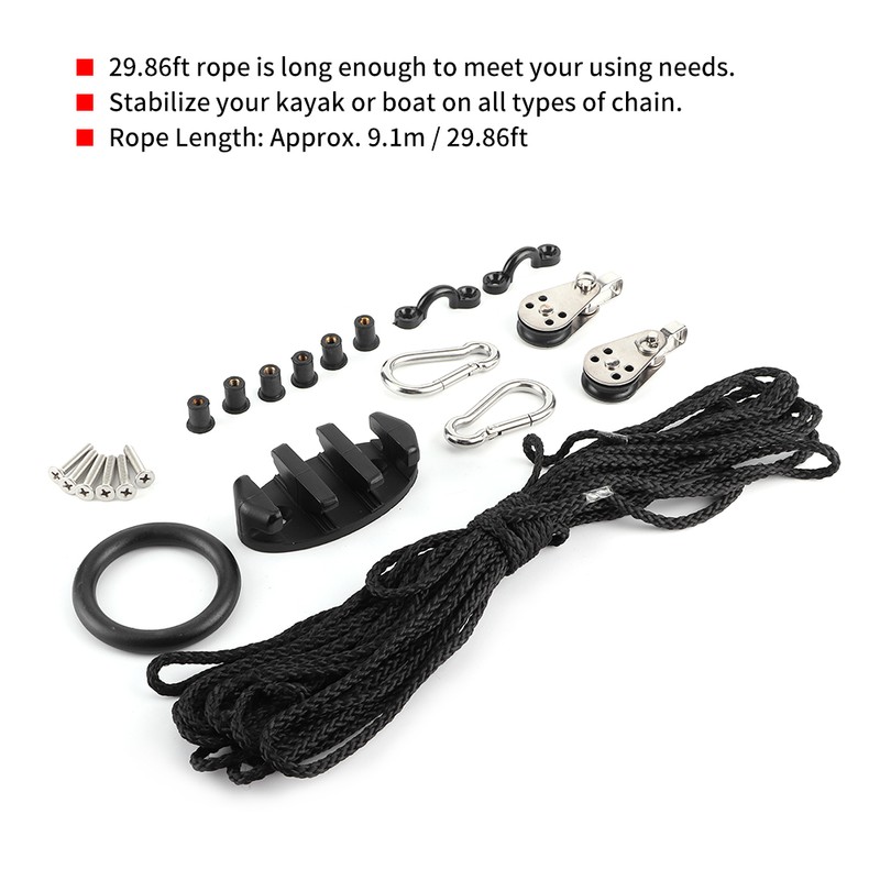 Anchor Trolley Kit with Rope Pulley Pad Eyes for Kayak