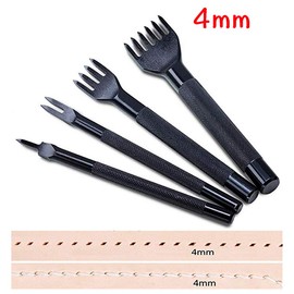 Diamond Lacing Sewing Chisel Set, 4 Pieces 1/2/4/6 Prong DIY Leather Craft Hole Punch Craft Kit (Steel with Knurled Hand Lever, 4mm)