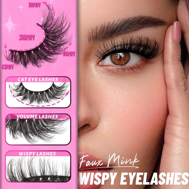 Veleasha False Eyelashes Wispy Faux Mink Lashes Fluffy Handmade Fake