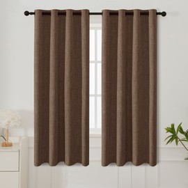 INLINAS Linen Bamboo Knots Texture Blackout Curtains - 100% Light Blocking, Noise Reducing and Thermal Insulating Triple Layer Fabric Grommets Top for Bedroom, Set of 2, Brown, 52 x 72 Inch