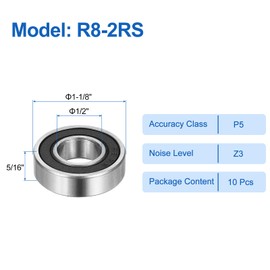 sourcing map 10pcs R8-2RS Deep Groove Ball Bearings 1/2" ID x 1-1/8" OD x 5/16" Height Miniature Bearings Double Rubber Sealed Chrome Steel Z3 Bearing for Engineering Machinery, ABEC5