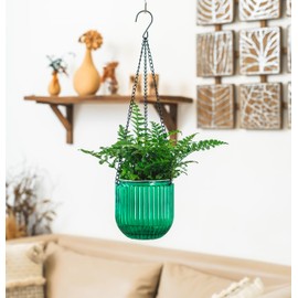 Melphoe 2 Pack Self Watering Hanging Planters Indoor Flower Pots, 5.3 Inch Outdoor Hanging Basket, Plant Hanger with 3Hooks Drainage Holes for Garden Home (Emerald)