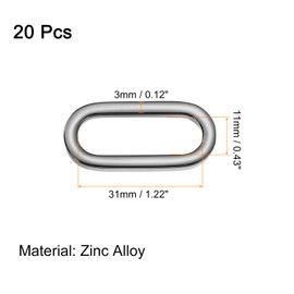 uxcell 20 Pcs Metal Oval Ring, 1" Flat Oval Ring Buckle Belt Fastener Strap Keeper Loop for DIY Leather Purse Bags Handbag Straps, Metallic Black