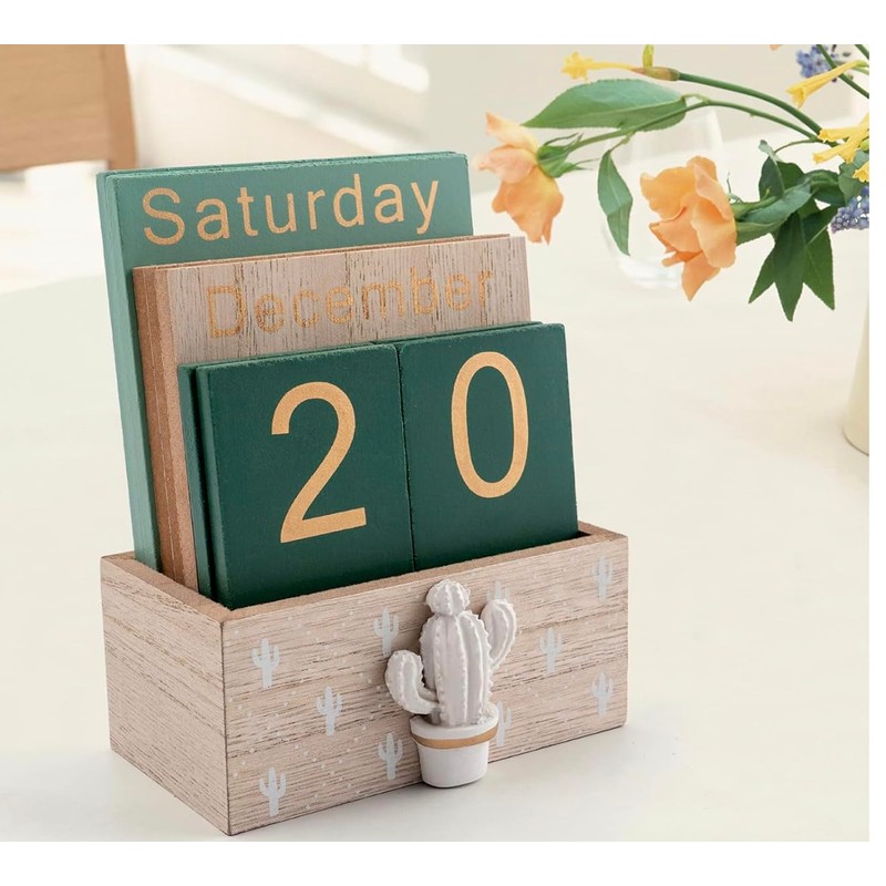 Wooden Perpetual Calendar - Reusable Desk Calender - Eco Friendly