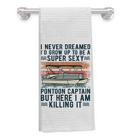 Knibeo Funny Sailing Kitchen Towels,Pontoon Captain Waffle Weave Towels,Boat Towels,Nautical Hand Towels for Bathroom,Sailor Gift,Sailing Gifts,Pontoon Boat Captain Owner Gifts,16 x 24 Inch