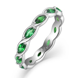 YL Twisted Rings 925 Sterling Silver Infinity Ring 2x4mm Marquise Cut Created Emerald Eternity Band for Women-size9