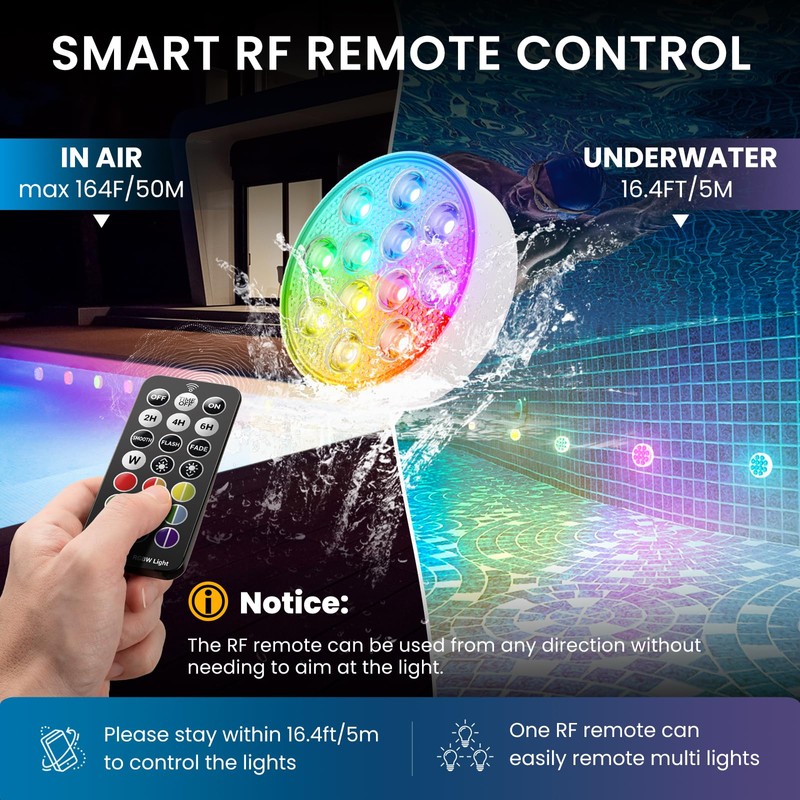 LOFTEK Submersible Pool Lights with Remote, Rechargeable LED Pool Light,