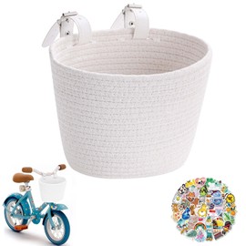 Kids Bike Basket Cotton Rope Woven Front Bicycle Basket for Boys Girls Bike Basket Kids Front Handlebar Basket for Scooter,Balance Bikes