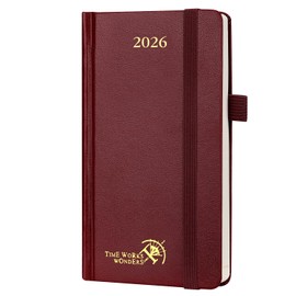 POPRUN Slim Diary 2026 Pocket Diary Hardback Small (16.5x9 cm) Week to View Appointment Diary Vertical Weekly Planner 26, Inner Pocket (Burgundy）