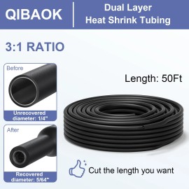 Qibaok Heat Shrink Tubing Roll 31 Adhesive Lined Marine Grade 1/4 x 50FT Black