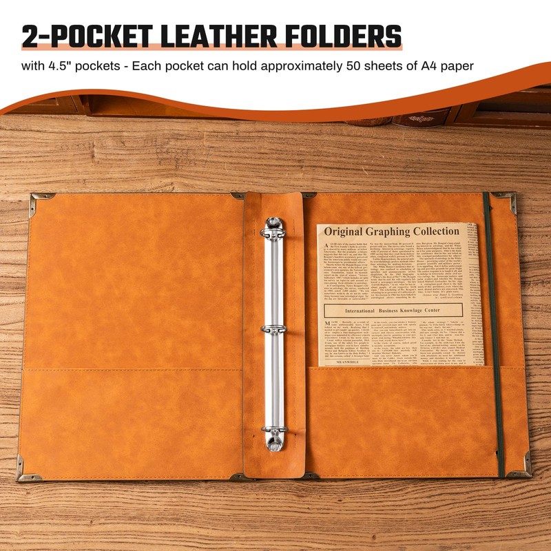 Ovesmusl Leather 3 Ring Binder 1 Inch Round Ring Binder