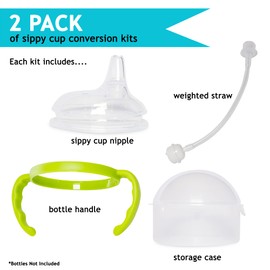 Soft Spout Transition Sippy Cup Kit for Comotomo Baby Bottles - Botabee Conversion Kit Fits 5 and 8 Ounce Bottle - Sippy Cup Baby Bottle Nipple with Weighted Straw & Bottle Handles (Pack of 2, Green)