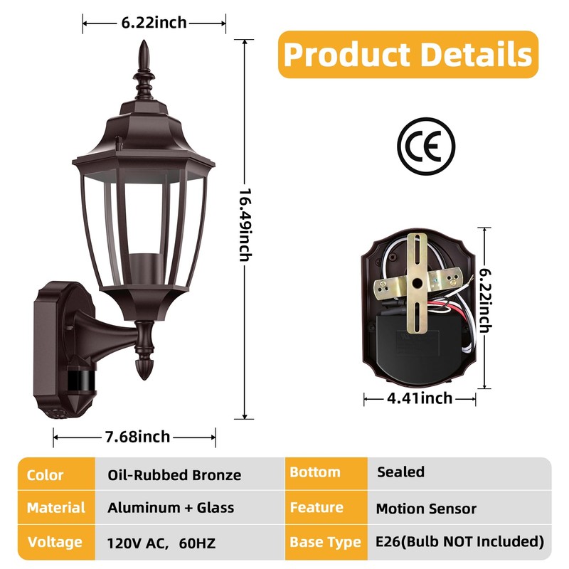 Lamomo Outdoor Wall Sconce, Dusk to Dawn Motion Sensor Light