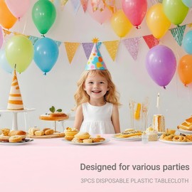 MRJ 3 Pack Pink Plastic Tablecloths for Rectangle Tables Disposable Table Cloth 54 x 108 Inch Waterproof for Girls Party Picnic Valentines