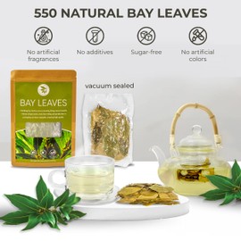 Bay Leaves Tea - 550 Dried Whole Leaves, 4.06 oz, Hojas de Laurel, 100% Natural Sun Dried, Caffeine-Free Herbal Tea, For Brewing or Cooking, Immune & Wellness Support