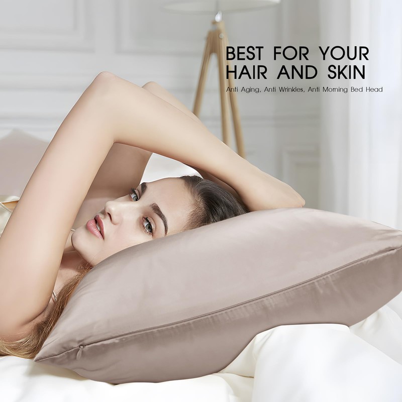 SILKTALE Genuine Natural Mulberry Silk Zippered Pillow Case Cover Grey