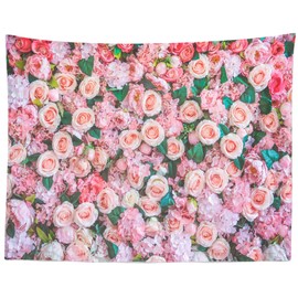 CORFOTO Pink Flowers Tapestry Wall Hanging Pink Carnation Roses Floral Wall Tapestry for Bedroom Aesthetic Living Room Dorm Decor Romantic Home Decorations Yoga Studio Decor 80Wx60H inches Fabric