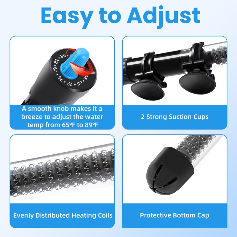AQUANEAT Aquarium Heater, 50W Fish Tank Heater, Adjustable Submersible Water