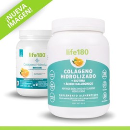 Life180, Colágeno Hidrolizado en Polvo, Sabor Naranja, Paquete de 2 piezas de 450gr c/u, 60 Porciones, 5gr de Colágeno por Porción, 900 gramo, 2