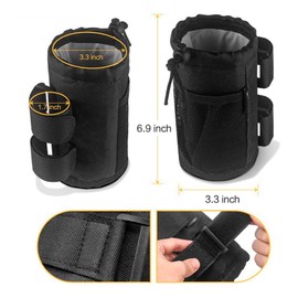 MUNSKT Bike Cup Holder with Mesh Pockets, Drawstring Waterproof Handlebar Drink Bottle Holder for Mountain Bike, Scooter, Folding, Road Bike, Wheelchair