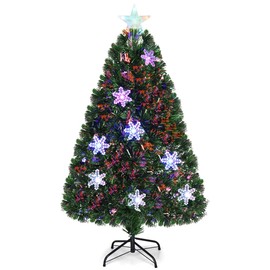 GOFLAME 4FT Pre-Lit Optical Fiber Christmas Artificial Tree with Multicolor LED Lights and Snowflakes