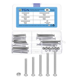 DTGN 35Pack M5(D) Button Head Socket Cap Screws Nuts Kit - 40/45/50/55/60mm(L) Hex Socket Cap Bolt Nut Assortment - 304 Stainless Steel Full Thread - Good for Machine