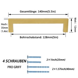 Lontan LSJ12GD 6 x Bar Handles, Rail Handles with Hole Spacing, 76 mm Bar Handle, Drawer Handles, Furniture Handle, Gold