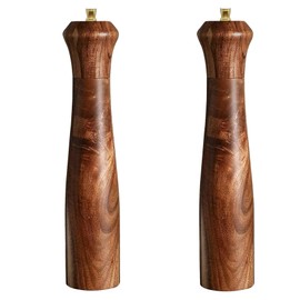 Wooden Salt and Pepper Grinder Set,Manual Salt and Pepper Mill,Acacia wood Salt Grinder Refillable,Pepper Mill with Adjustable Coarseness,Salt and Pepper Shakers Tableware Gifts 10" 2PCS