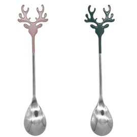 Pinenjoy 2Pcs Espresso Stirring Spoon 18/10(304) Stainless Steel Reindeer Antler Spoon 5.51inch Tiny Spoon for Christmas Gift Coffee Teaspoon Dessert Sugar Mixing