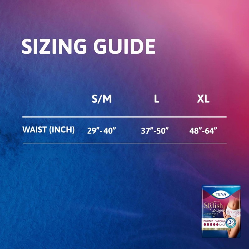 TENA Stylish Black Incontinence Cotton Underwear for Women, Maximum Absorbency,