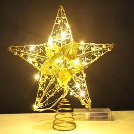 Gold Christmas Tree Topper Star Tree Topper Christmas Star Treetop for Christmas Ornaments Decorative Tree Star for Xmas Christmas Party and Holiday Seasonal Décor- 8 x 10 Inch (Gold with Beads)