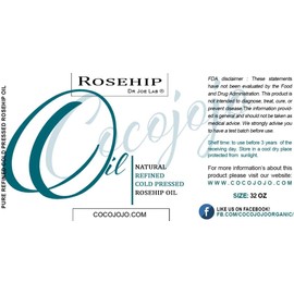 Aceite de rosa mosqueta refinado – 32 oz 100% puro aceite de rosa mosqueta para la cara prensado en frío natural de la fuente de vitamina A hidratante para piel y cabello grado terapéutico – Cocojojo