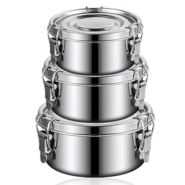 SUNOYA Set of 3 Stainless Steel Lunch Containers, Stainless Steel Food Storage Containers, Food Storage Containers with Lid, Stainless Steel Food Container Set, Stainless Steel Storage Containers, for
