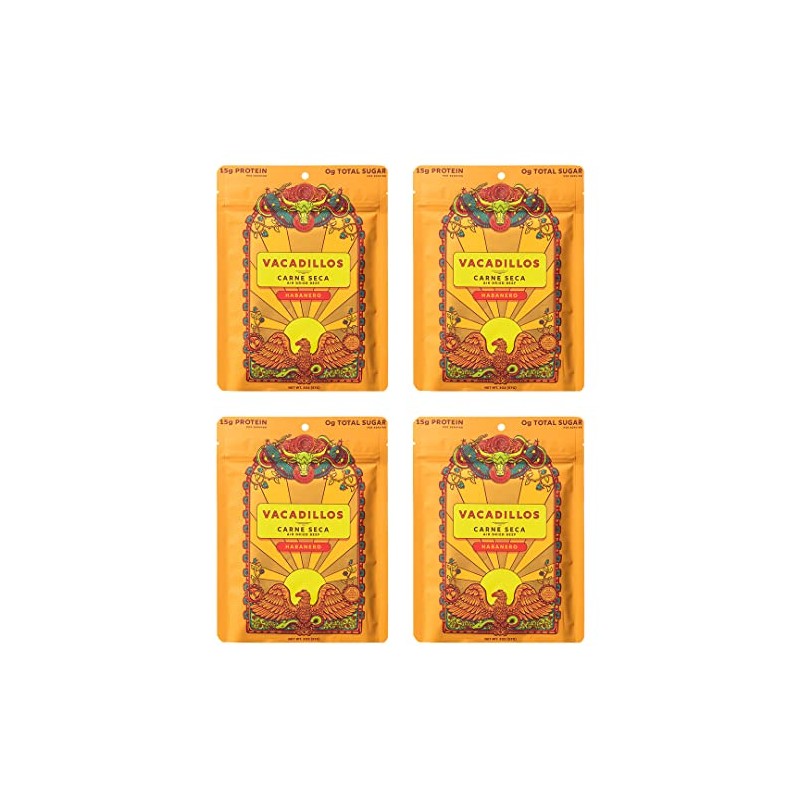 Vacadillos Beef Jerky Snack Packs Carne Seca, Habanero 4-Pack