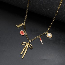 We We Crystal Rhinestone Pearl Necklaces for Women DIY Fruit Cherry Floral Charm Necklace Dainty Boho Drop Pendant Pearl Statement Necklace Handmade (Seashell 4)