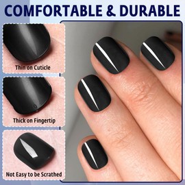 Bellelfin 120pcs Short Press on Nails Black Full Cover Short Square Glossy Fake Nails Acrylic Artificial False Nail Tips with 5 Sheets Adhesive Glue Tabs for Women and Girls Fingernails Design