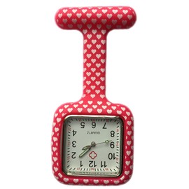 Boolavard® TM Nurses Fashion Coloured Patterned Silicon Rubber Fob Watches - Square Red Hearts