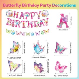 Butterfly Birthday Decorations Girl Butterfly Party Decoration Set Bunting Butterfly Happy Birthday Banner with Butterflies Cards and Swirl Streamer for Girls Boys