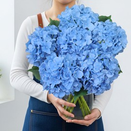 VYZXZAF Silk Blue Hydrangea Artificial Flowers with Stem, 6Pcs 20" Large Full Faux Flower Lifelike Artificial Hydrangeas for Home Table Office Bouquet Plant Centerpieces Bush Outdoors Porch