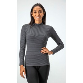 DEVOPS Women's 2 Pack Thermal Turtle Long Sleeve Shirts Compression Baselayer Tops (X-Large, Black/Heather Stripe)