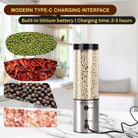 BRAVENA Electric Salt and Pepper Grinder Set, Stainless Steel Mill with Adjustable Coarseness, Ceramic Core, Rechargable Type-C Charging, 240ml Capacity