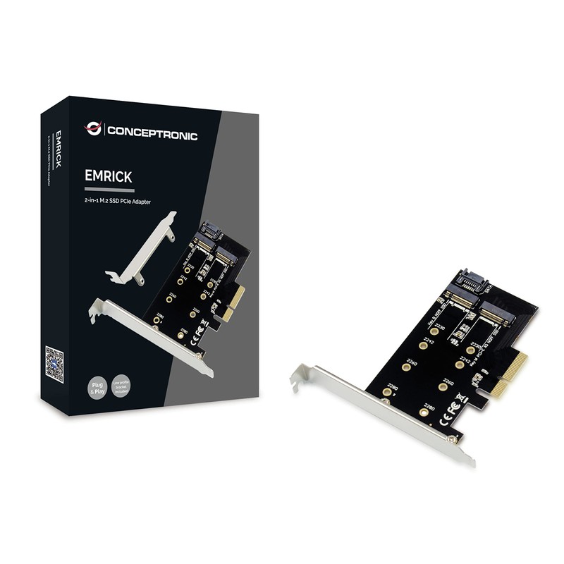 Conceptronic EMRICK04B PCI Express Card 2-in-1 M.2 SSD PCIe Adapter